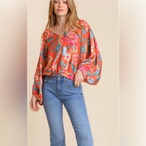 Umgee Vibrant Orange Floral Blouse